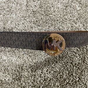 Michael Kors Dark Brown Belt with Gold Logo Buckle